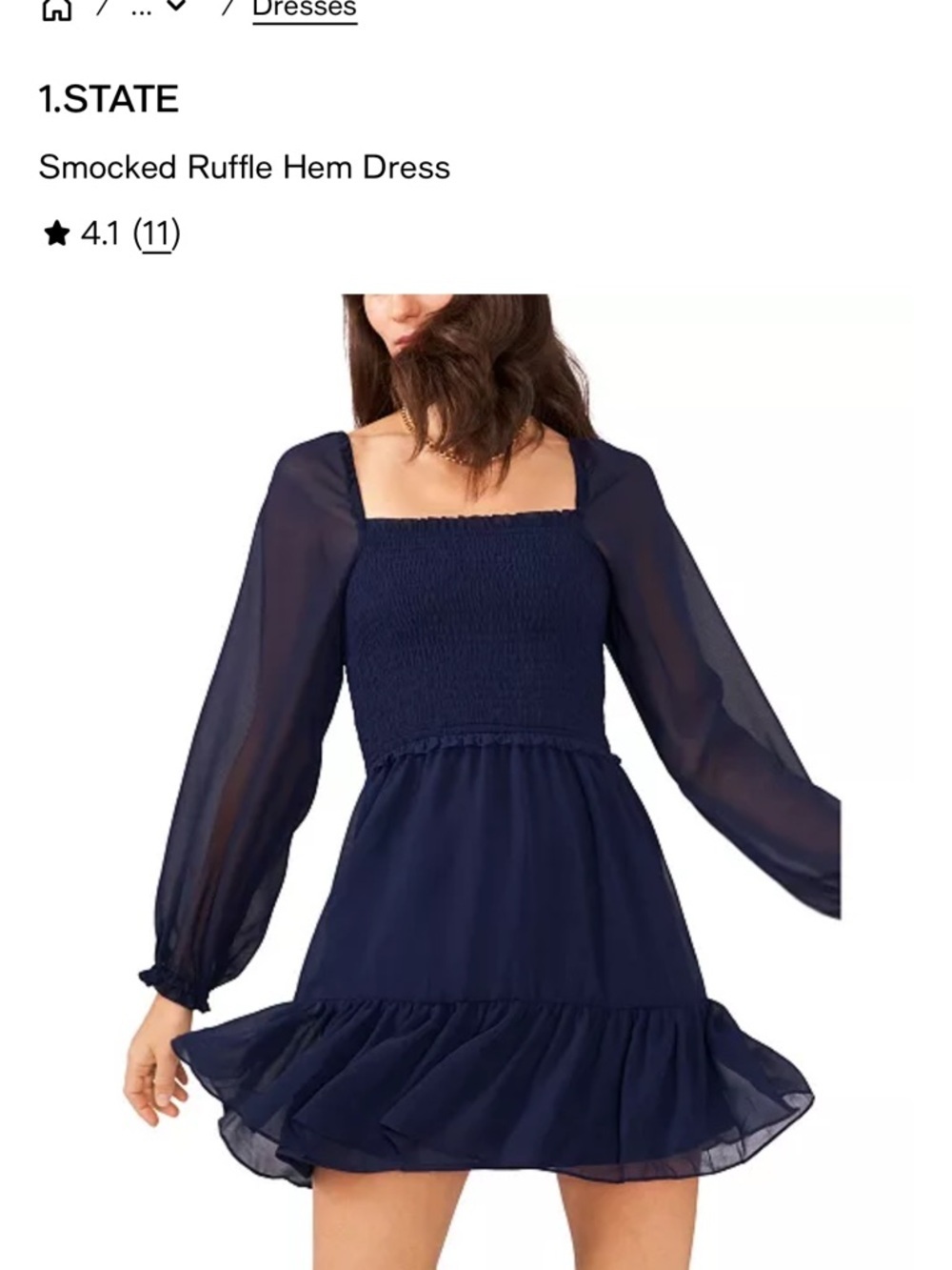 1. State Navy Smocked Ruffle Hem Dress Women’s XL